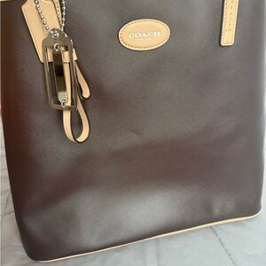 Coach Dark Brown Leather Tote with Beige Accents